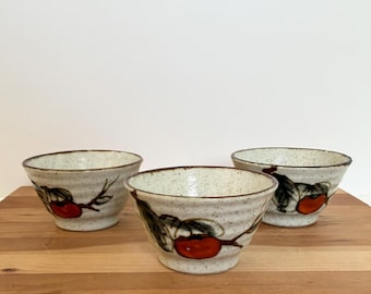 3 Otagiri Persimmon Rice Bowls Fruit Bowls 4 7/8 Inches Japanese Stoneware