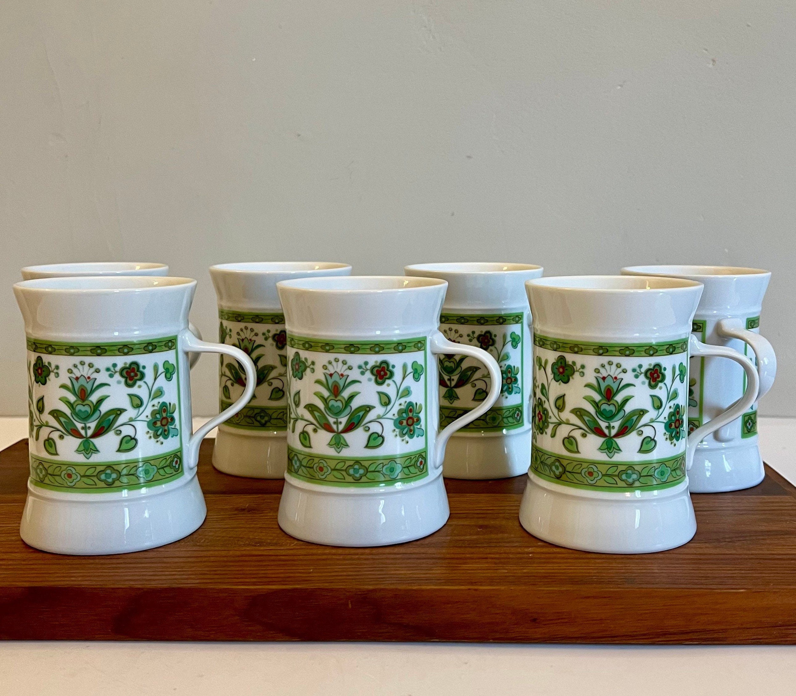 7 tasses à café Sango vert Chanson folklorique rétro quadrillée 8 onces. Mugs à café expresso ou tasses à thé motif Flower Power Mid-Century