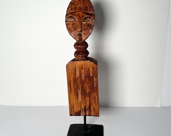 Vintage African Carved Wood Figurine Akuaba Fertility Doll Pimitive Folk Art