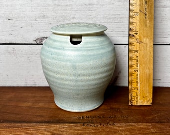 Studio pottery Honey Jar or Sugar Bowl Vintage Sky Blue Jane Holden Artist Signed