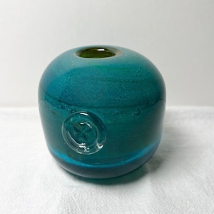 Mdina Glass Inside-Out Vase Michael Harris Vintage Art Glass Blue Turquoise Aqua 1970s