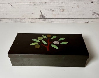 Couroc Money Tree Box with Lid Inlaid Coin Tree Jewelry  Box Trinket Box Mid Century Monterey California