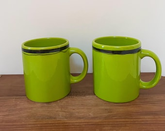 2 tasses à café Waechstersbach vert citron à rayures bleues vintage Allemagne de l&#39;Ouest