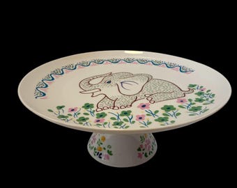 Pedestal Cake Stand Seymour Mann Safari Elephant Mid Century Porcelain