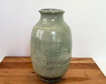 Crackle Glaze Vase Sage Green Celadon Pottery 10”