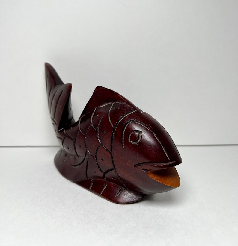Carved Wood Fish Sculpture Figurine Mahogany Vintage Mid Century