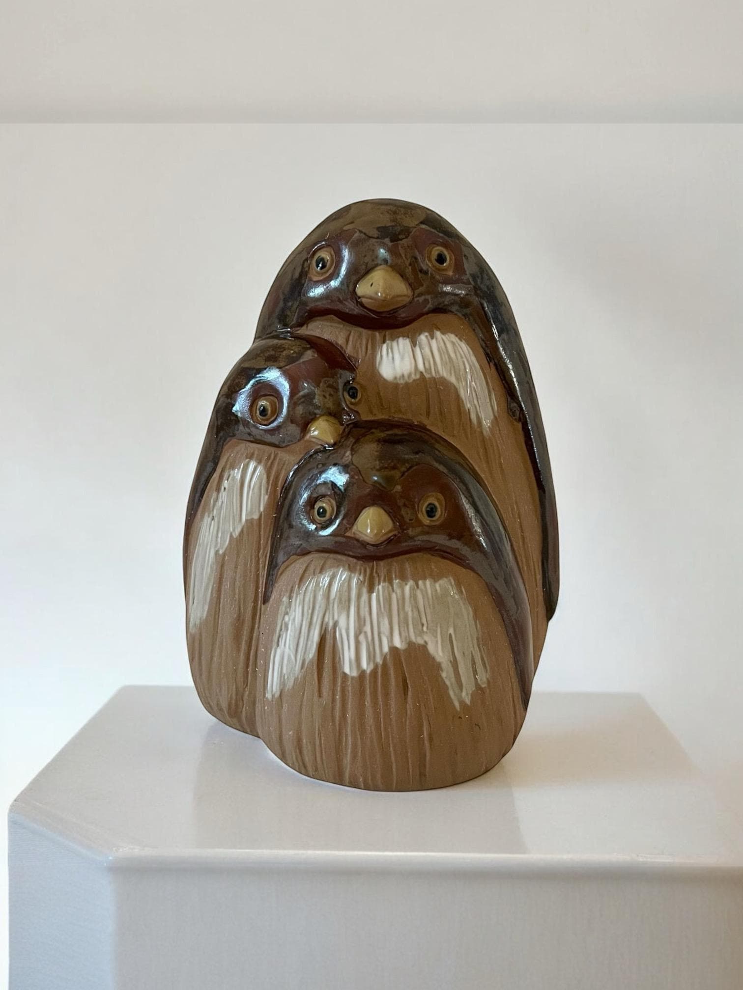 Vintage Owl Family Stoneware Figurine - Made in Japan