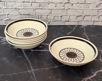 6 Mid Century Sunburst  Cereal Bowls Royal China Case Del Sol Soup Salad Dessert Geometric Abstract