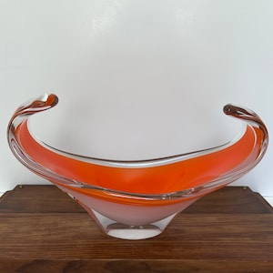Flygfors Orange Glass Bowl Sweden Coquille Cased Art Glass Paul Kedelv Mid Century