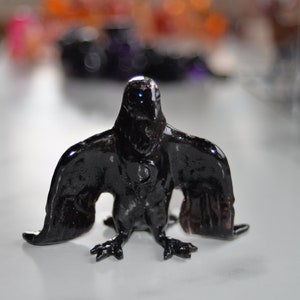 Crystl Creatures Night Crow by Unicorn Crossing resin raven figurine red black sea glass unique handmade art toy gift
