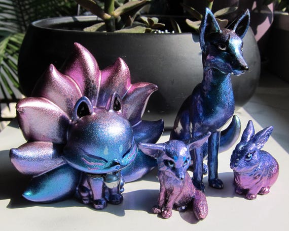 Northern Lights Rabbit - Cosmic Metallic Blue Purple Resin