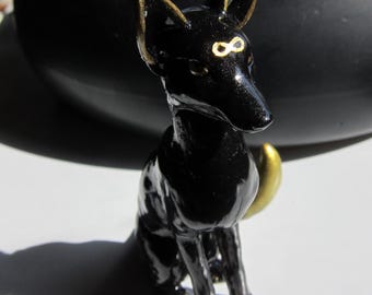 Black Gold Anubis resin kitsune egyptian jackal dog metallic gold infinity handmade art toy hand painted gift