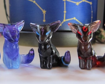 Handmade Resin Kitsune Figurine – Cosmic Galaxy Fox Art Toy