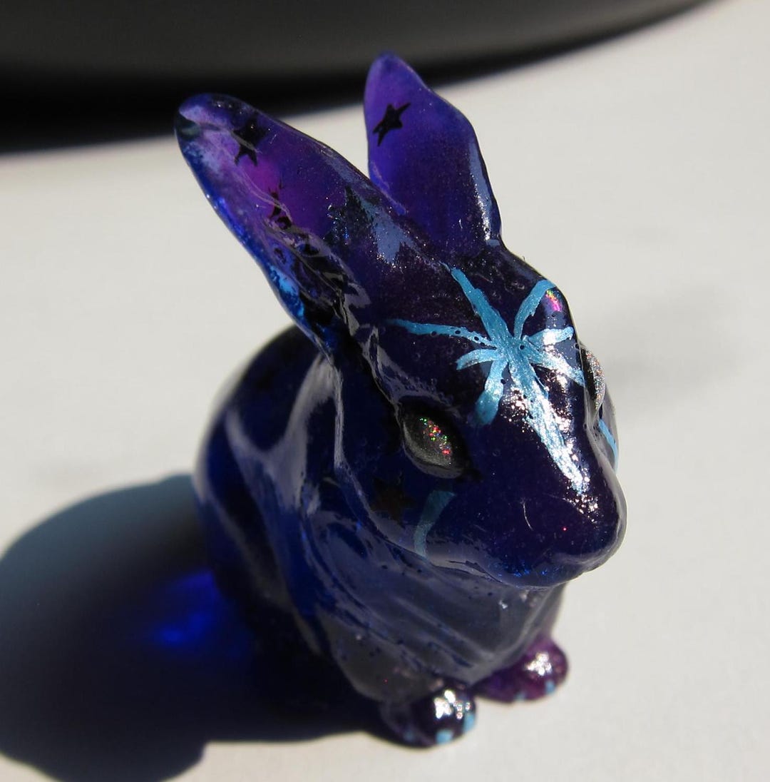 Stargazer Rabbit - Clear Purple Resin Bunny Figurine Cute Handmade Ooak ...