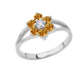 Silver Ring, Flower Silver Ring, Flower LCC Ring, Lab Created Citrine, Flower Ring, LCC Ring, Women Ring, Flower Ring Gift, Floral Ring