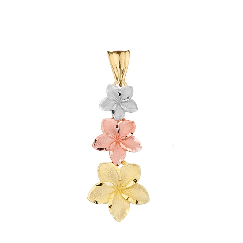 Birthday Gift Tri Color Gold Gold Pendant Tri Color Flower Cute Pendant Gift For Her Flower Pendant Pendant Necklace Floral Pendant