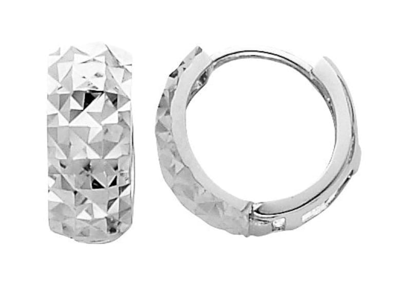 White Gold Diamond Cut Huggie Earrings