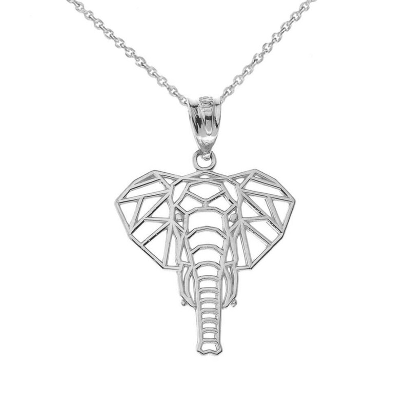 Origami Elephant Pendant Necklace in White Gold \u2022 White Gold Elephant Pendant \u2022 Elephant Pendant Necklace \u2022 Origami White Gold Pendant