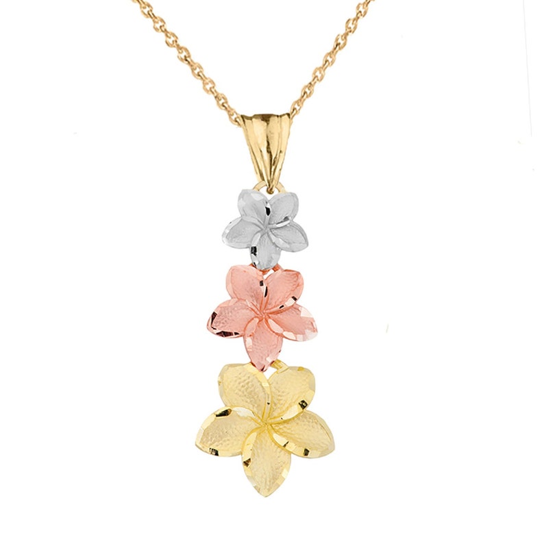 Birthday Gift Tri Color Gold Gold Pendant Tri Color Flower Cute Pendant Gift For Her Flower Pendant Pendant Necklace Floral Pendant