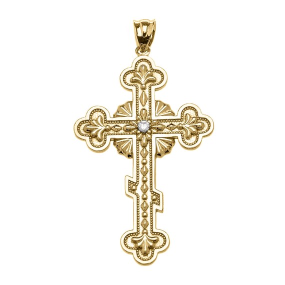 Dainty 14k Gold SparkleCut Greek Orthodox Crucifix Cross Pendant