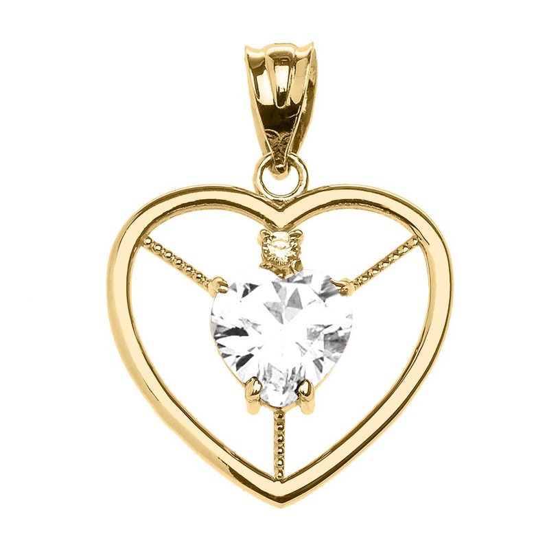 Elegant Yellow Gold Pendant,CZ Pendant,April Birthstone,White CZ Pendant,White CZ Heart,Solitaire Pendant,Gold Necklace,Handmade Jewelry