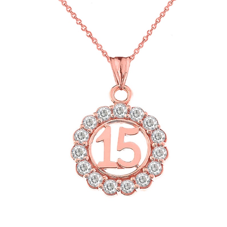 Quinceanera Pendant Cubic Zirconia Pendant Sweet 15 Rose Gold Pendant Rose Gold Quinceanera Surprise Gift For Daughter Gift For Her