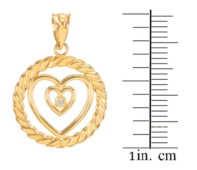 Gold Roped Circle Double Heart with Diamond Pendant Necklace