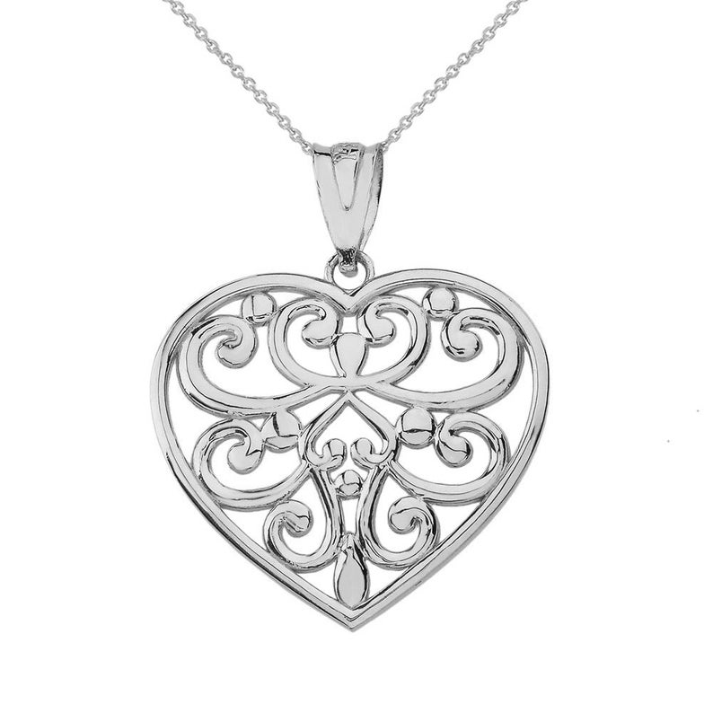 Sterling Silver Filigree Heart Pendant Necklace