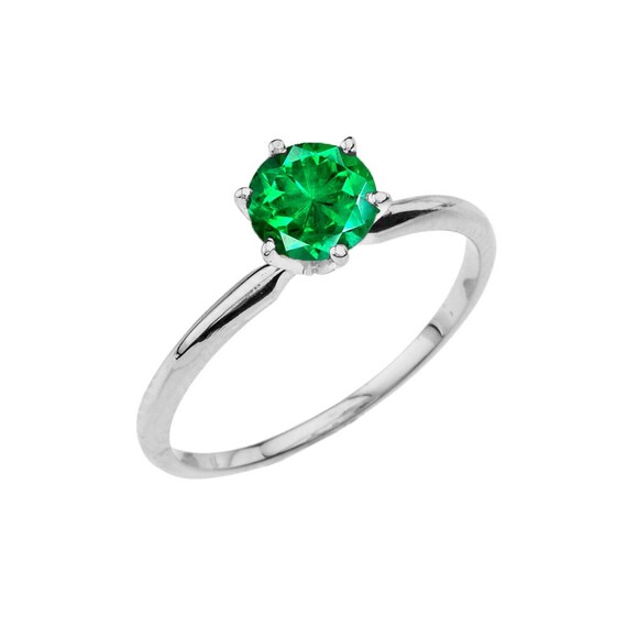 White Gold RingEmerald Emerald RingDainty RingSolitaire | Etsy