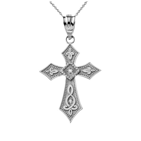White Gold Diamond Necklace Cross Pendant Cross Necklace | Etsy