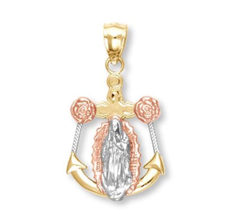 Tri Color Gold Anchor with Guadalupe Pendant3