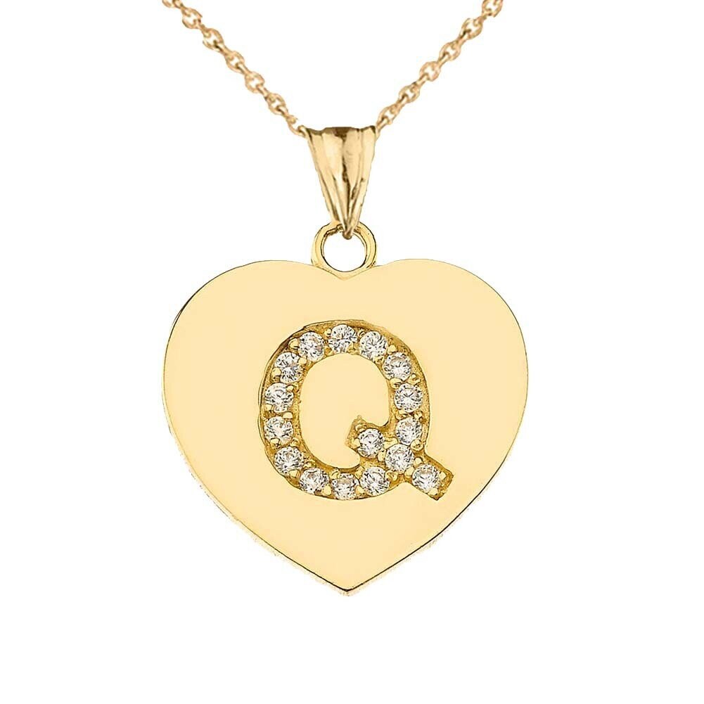 Yellow Gold Pendant Diamond Pendant Initial Q Q Pendant Etsy