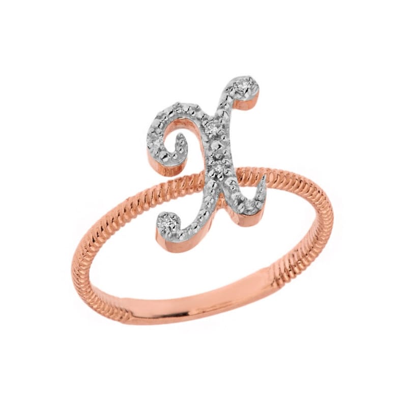 Solid Rose Gold Script Initial X Stackable Diamond Ring