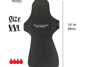 15” XXL Heavy - Extra Heavy Flow Black reusable cloth sanitary towels pads napkins - 38cm or 15” (Postpartum, Incontinence)