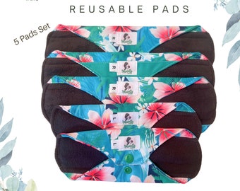 Small Starter Set 5 pads Reusable Sanitary Menstrual Period Pads Light-Regular Flow | Self care - Gift for her
