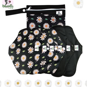 Menstrual Pads 7 pcs Set - Daisy Reusable Cloth Sanitary Towels eco zero waste| gift for her ( for moderate and heavy flow)