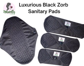 Exclusive Luxury Black Zorb 3D Reusable sanitary menstrual cloth pads towels napkins - Self-care eco zero waste gifts for her
