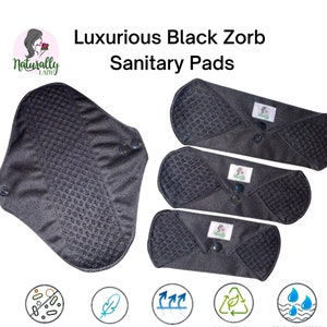 Exclusive Luxury Black Zorb 3D Reusable sanitary menstrual cloth pads towels napkins Self-care eco zero waste gifts for her image 1