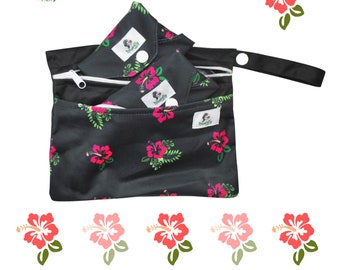 Red Hibiscus Double pocket Wet Bag Pouch Pattern for reusable washable sanitary pads towels