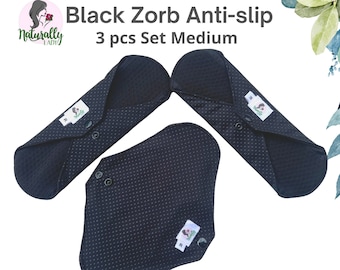 3pcs Set - Exclusive Luxury Black Anti-Slip Reusable sanitary menstrual cloth pads - Self-care eco zero waste gifts for her