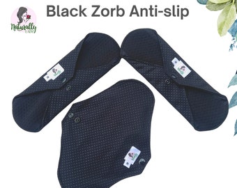 Anti-slip - Luxury Black Zorb 3D Reusable sanitary menstrual period cloth pads - Self-care eco zero waste gifts for her