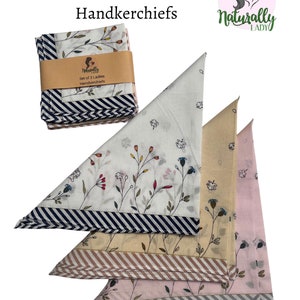 Set de 3 Hermosos Pañuelos de Mujer Tela de Algodón Reutilizable Lavable 45 x 45 cm - Regalo de Navidad - Regalo para ella ecológico
