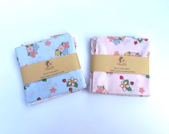 Set of 3 Beautiful floral Ladies Handkerchiefs Cotton cloth reusable washable 45x45cm - Christmas gift - Gift for her eco friendly