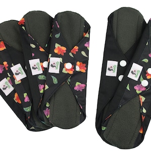 7pcs Set - Black Reusable cloth menstrual sanitary pads napkins - Black Set of 6 pads + 1 wet bag *Limited Edition exclusive print*