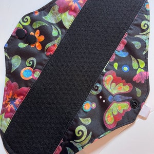 Non-slip Luxury Butterfly Black Zorb 3D Reusable sanitary menstrual period cloth pads - Self-care eco zero waste gifts for her