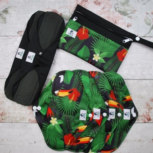 7pcs Set - Eco Reusable cloth menstrual sanitary pads napkins | Eco friendly zero waste gift for her- 6 pads + 1 wet bag