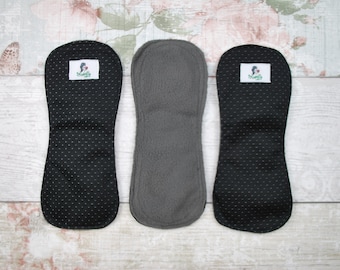 3pcs Set - Small Non-Slip Wingless Black Reusable cloth sanitary towels pads napkins - gift for her