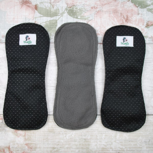 3pcs Set - Kleine rutschfeste flügellose schwarze wiederverwendbare Stoff Damenbinden Pads Servietten - Geschenk für sie