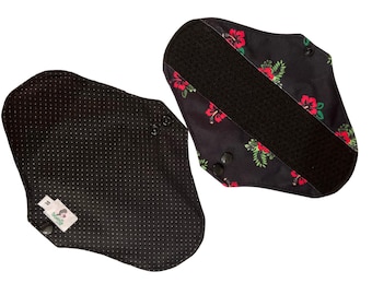 Non-slip Luxury Hibiscus Black Zorb 3D Reusable sanitary menstrual period cloth pads - Self-care eco zero waste gifts for her