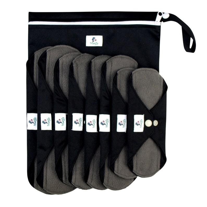 9 pcs Starter Set Black Reusable cloth sanitary menstrual towels pads napkins Gift for her Self-care CHOOSE Sizes combination 2S + 4M + 2L